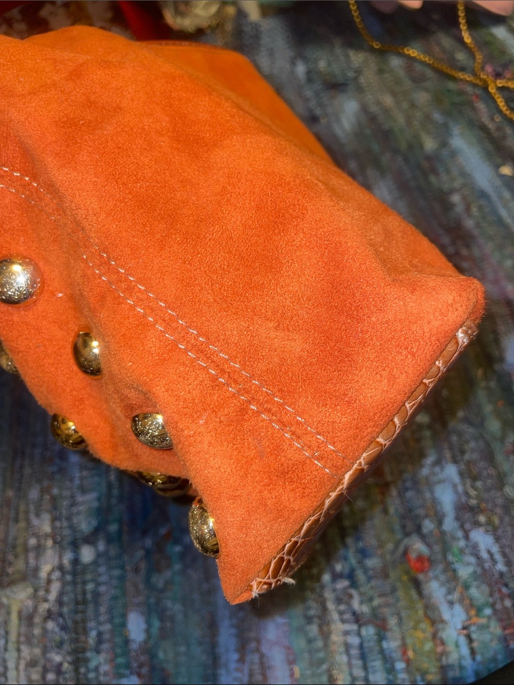 Kathy Van Zeeland Orange Studded Shoulder Bag - Picture 4 of 16